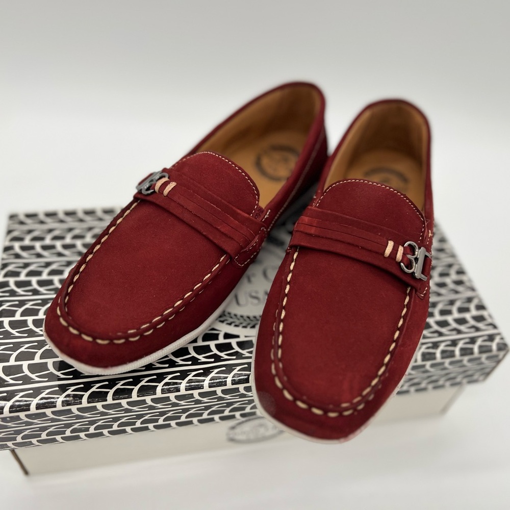 Driver Club USA Unisex-Child Boys/Girls Leather Driving Loafer Sz 13 dark red